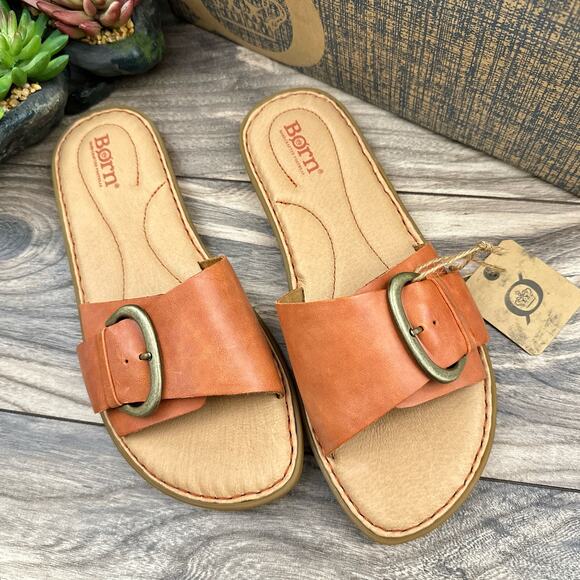 NIB Born Miarra Orange 7M 38 Big Buckle Slide Sandals - Picture 1 of 11